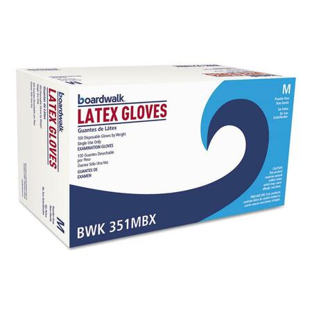 BOARDWALK Latex Exam Gloves, 4.8 mil Palm, Latex, Powder-Free, M, 1000 PK, Natural 351MCT